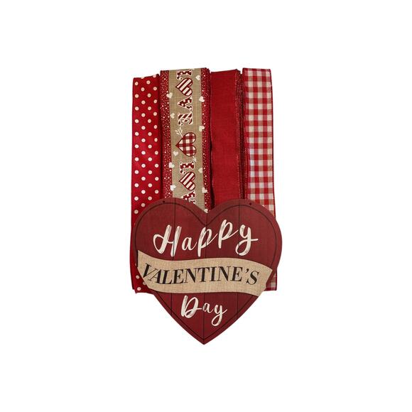 Valentine’s Day Wreath Bundle | Heart Sign & Ribbons Kit | Burlap LOVE Print - Picture 1 of 4